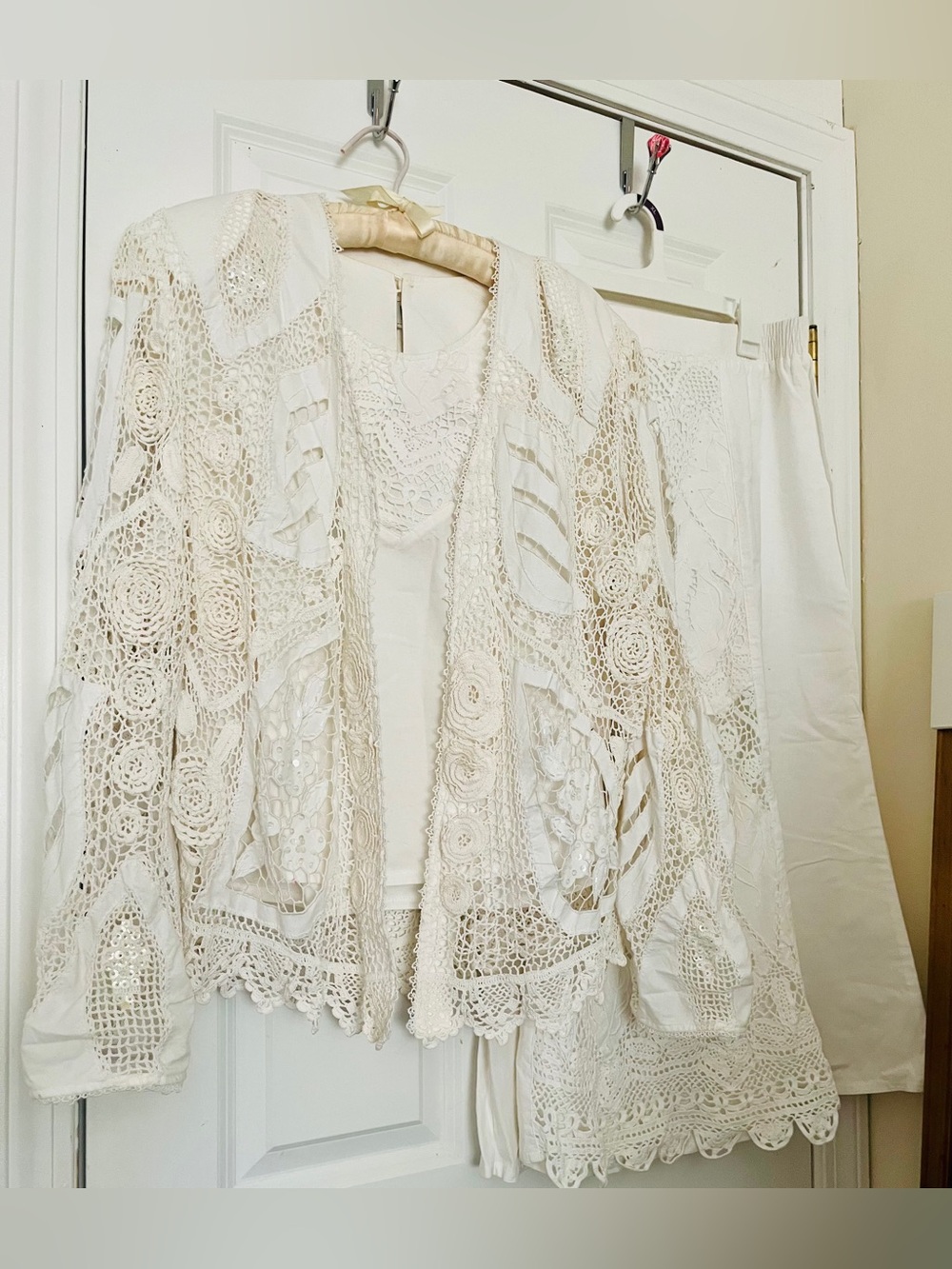 Vintage Limm’s Three Piece Beachy Romantic Lace Crochet Set with Sequins